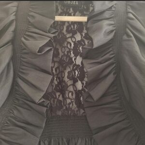 Black Lace Ruffle Top